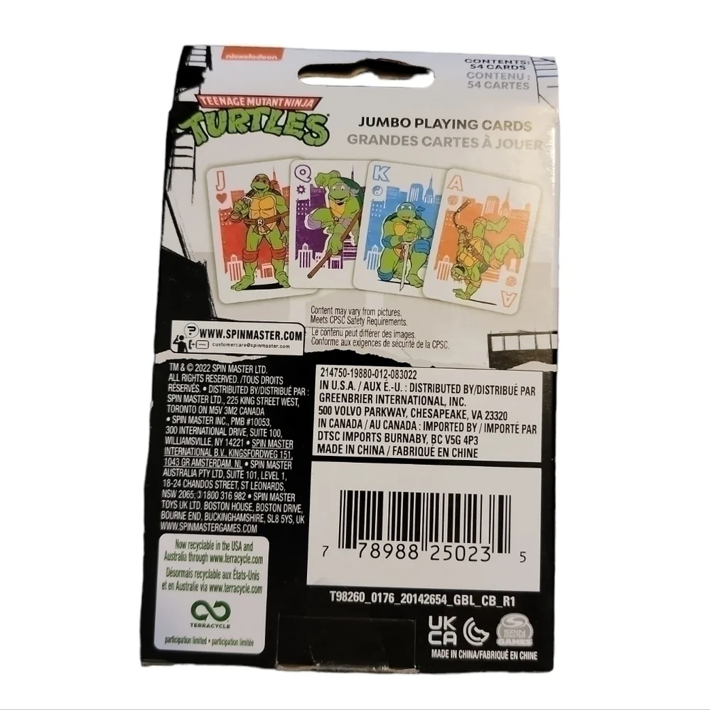 Teenage Mutant Ninja Turtles Jumbo Playing Cards NEW